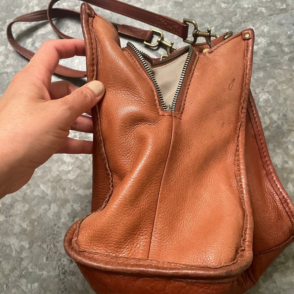 American Leather Co Triple Entry Satchel Brown Purse Bag Genuine Boho Minimalist - Picture 5 of 16